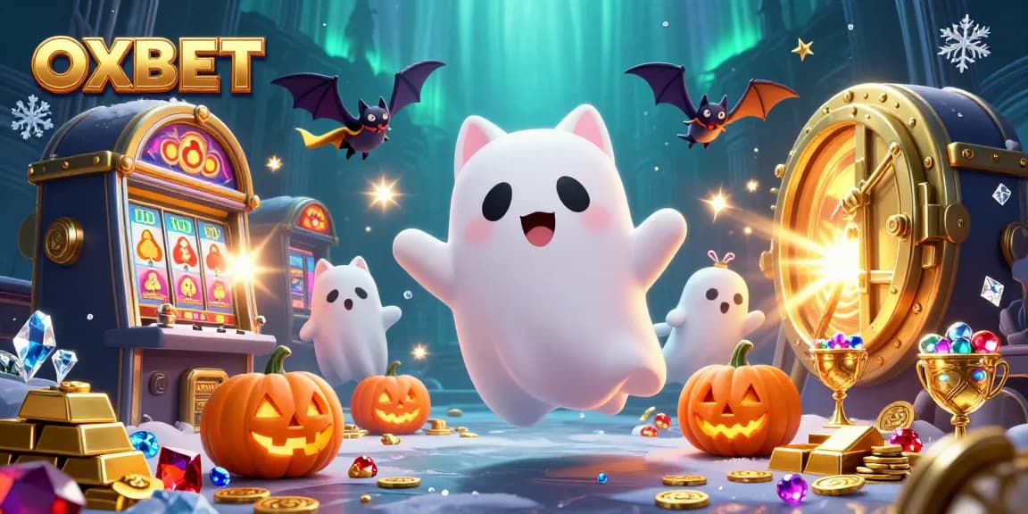 Engage in thrilling gameplay with OXBET in a vibrant haunted casino scene filled with treasures.