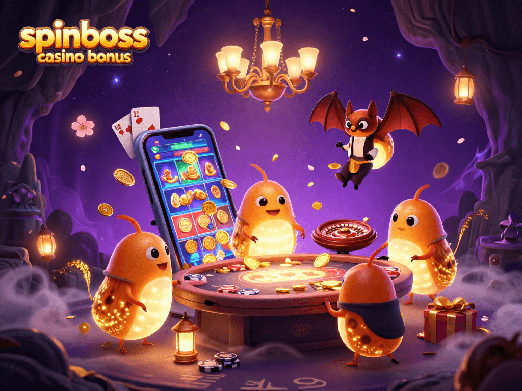 Jouez au bonus du spinboss casino avec des personnages animés lumineux dans un casino