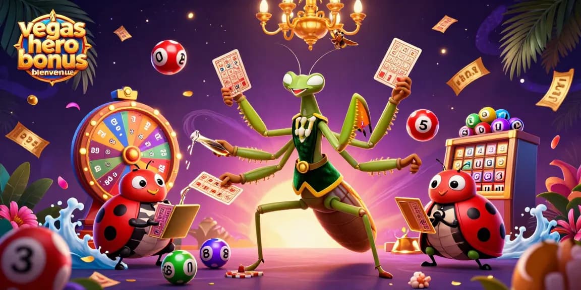 Découvrez le bonus Vegas Hero bienvenue avec un croupier extravagant et des éléments de casino dynamiques.