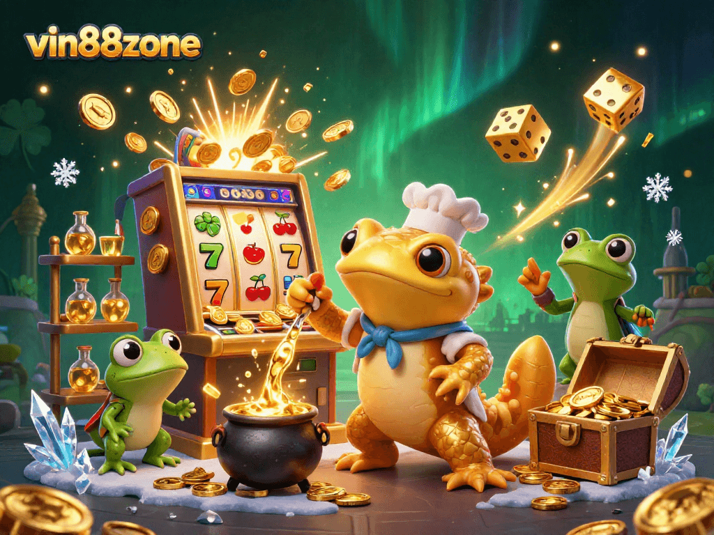 Experience golden wins at vin88zone with a magical casino scene featuring mystical characters.