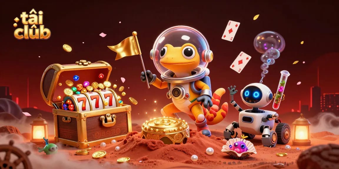 Win big at tải hit club with vibrant casino-themed space adventure illustration.