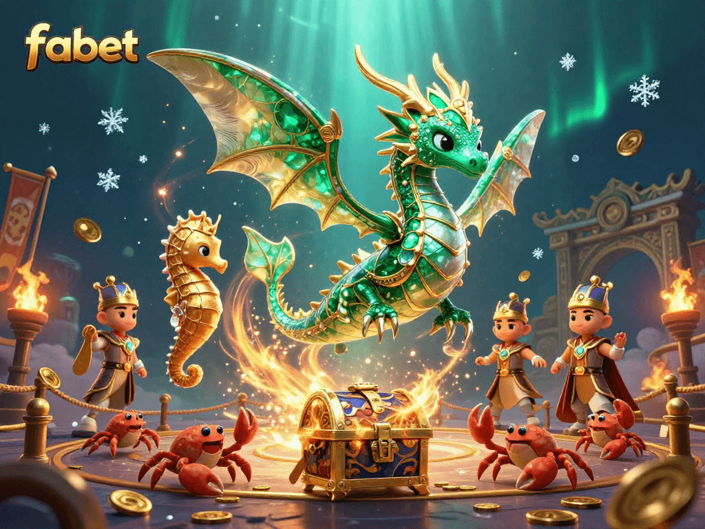 Experience the excitement of fabet with a vibrant underwater casino scene featuring a majestic sea dragon and royal seahorse guardians.