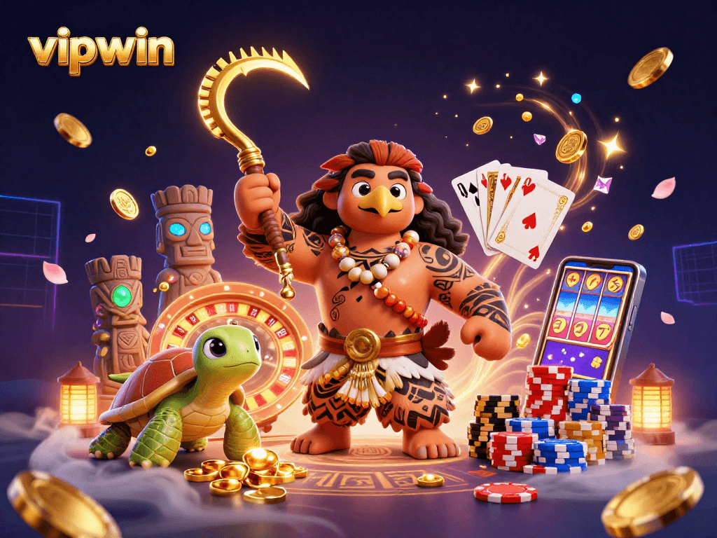 Experience winning at vipwin with captivating gaming elements and dynamic characters in a vibrant 3D scene.