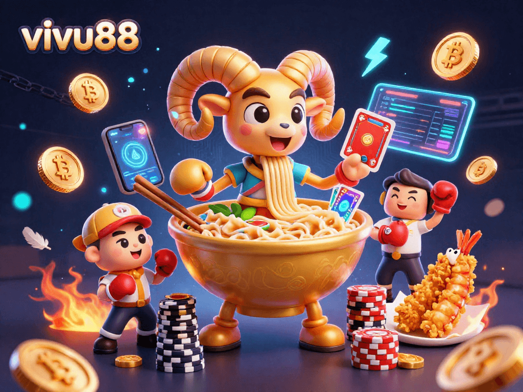 Engage in exciting gameplay with vivu88 as characters deal cards and stack chips in a vibrant casino scene.