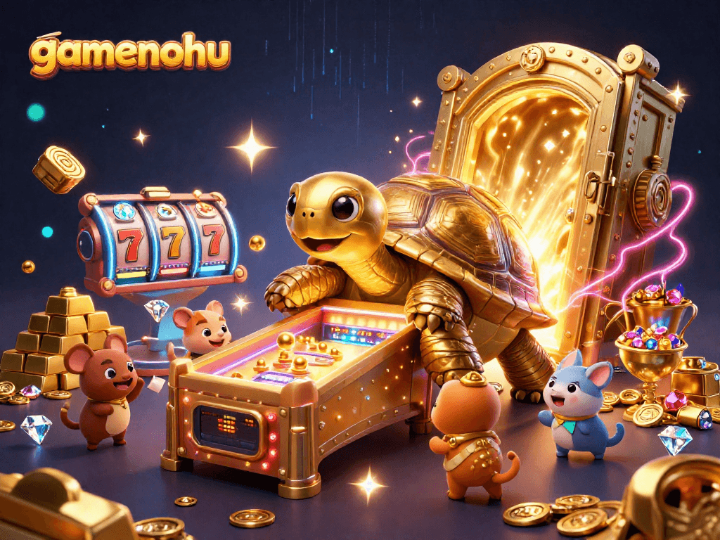 Experience the vibrant world of gamenohu with a colossal golden tortoise and captivating slot elements.